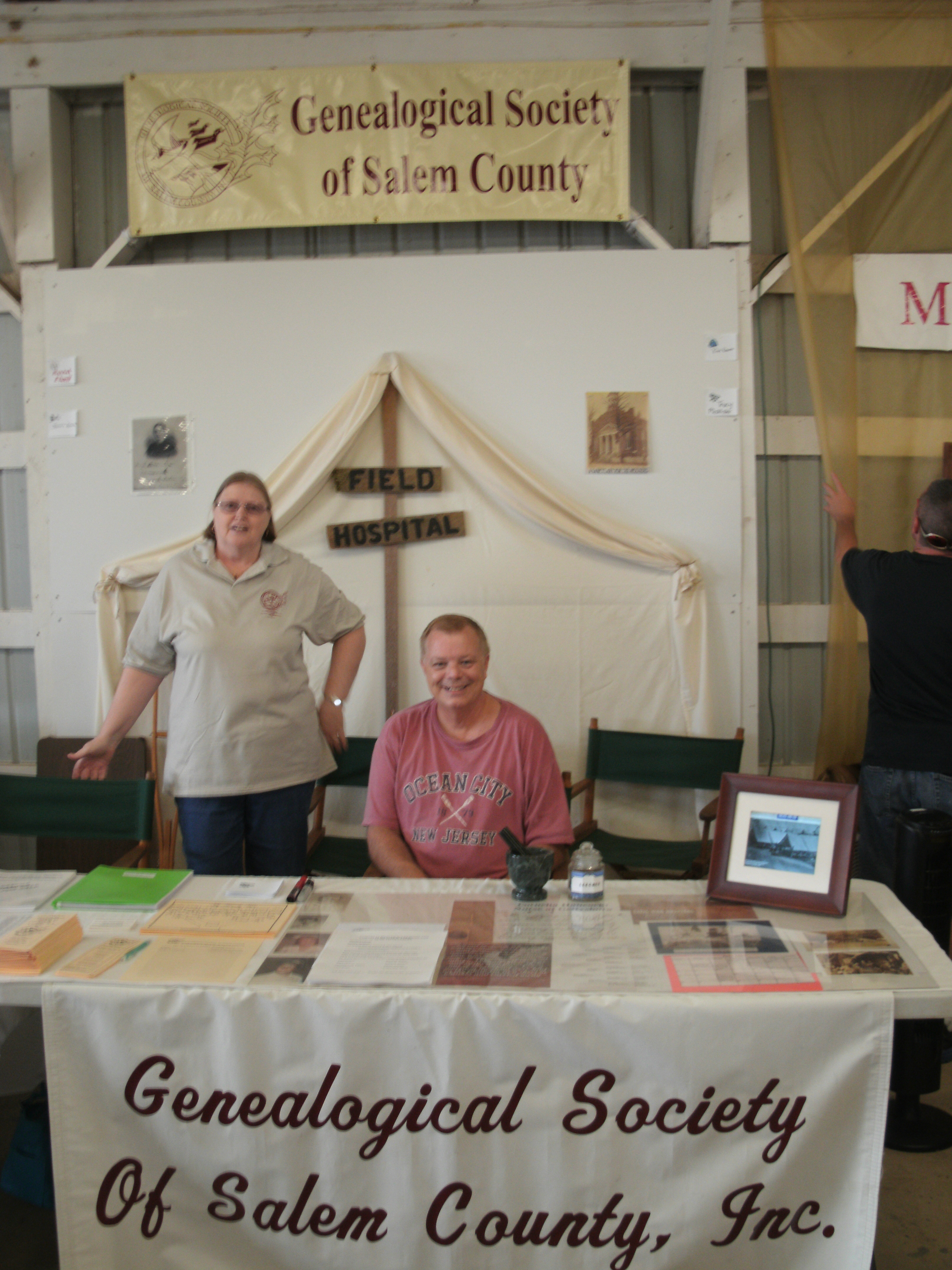 The Genealogical Society's booth at the Salem County Fair this year was modeled after a Civil War Hospital Tent.